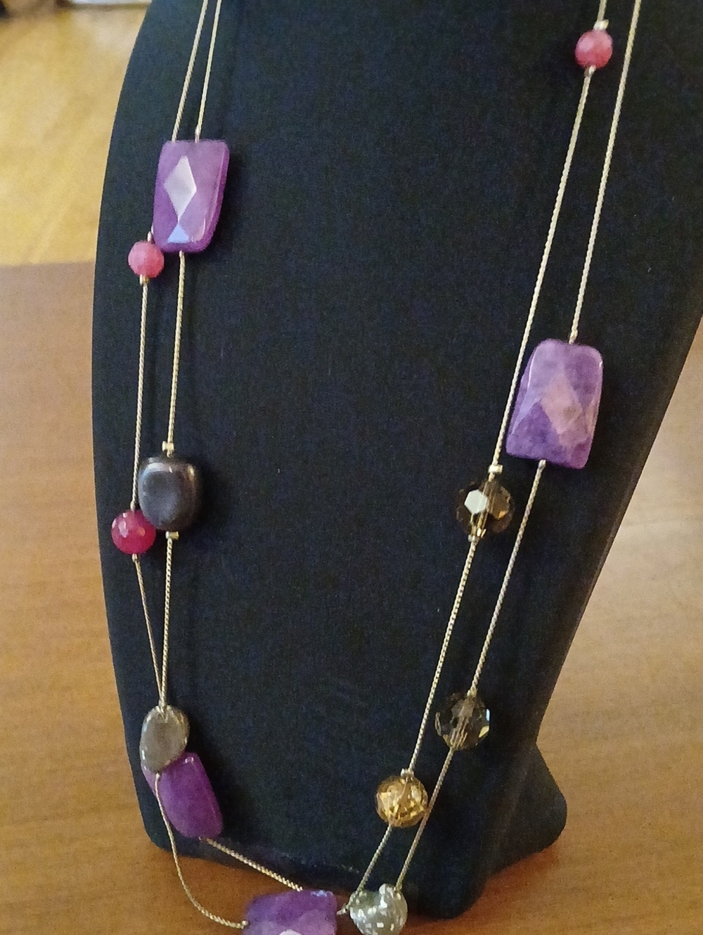 Vintage Purple Multi Color Bead Multi-Strand Women's Necklace 22"